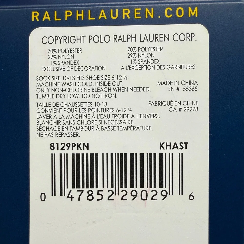 Polo Ralph Lauren Dress Socks Mens 10-13 Khaki Tan Brown 3-Pack 8129PKN NEW